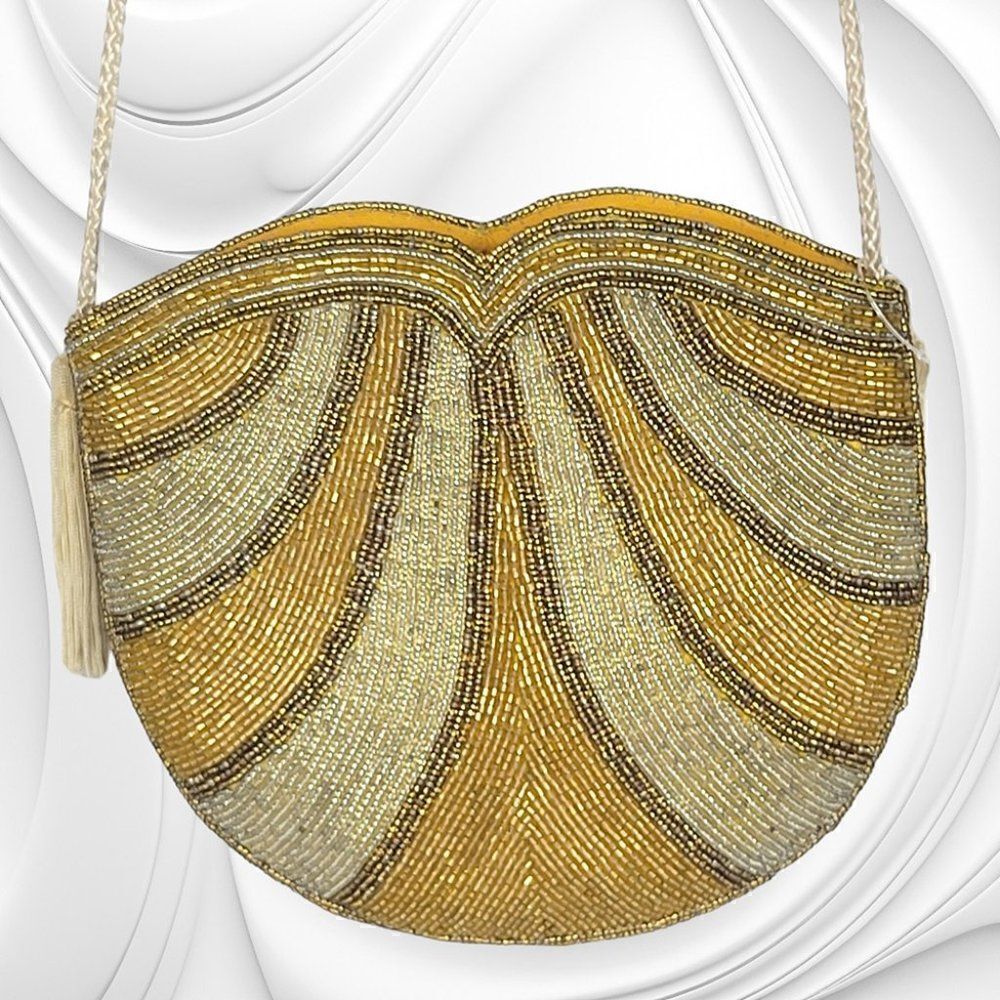 Vintage beaded scallop yellow/gold evening purse